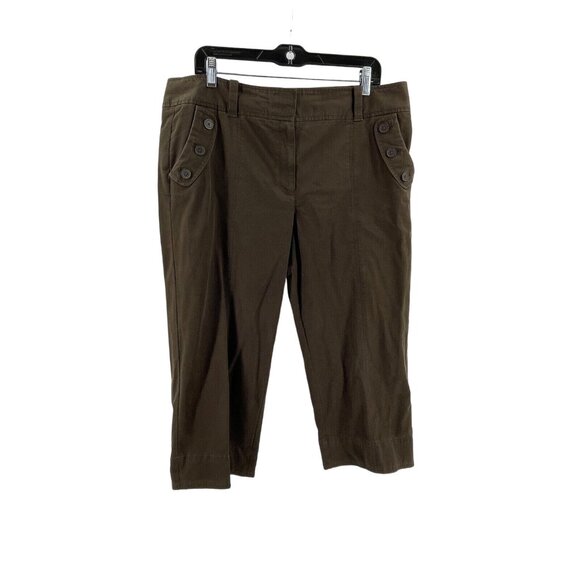 Ann Taylor Loft Women's Brown Wide Leg Cropped Khaki Pants Buttons Size 14 - Picture 2 of 13